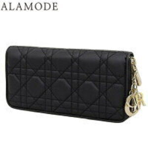 Christian Dior Lady Voyageur Wallet Long Zip Around Black Lambskin